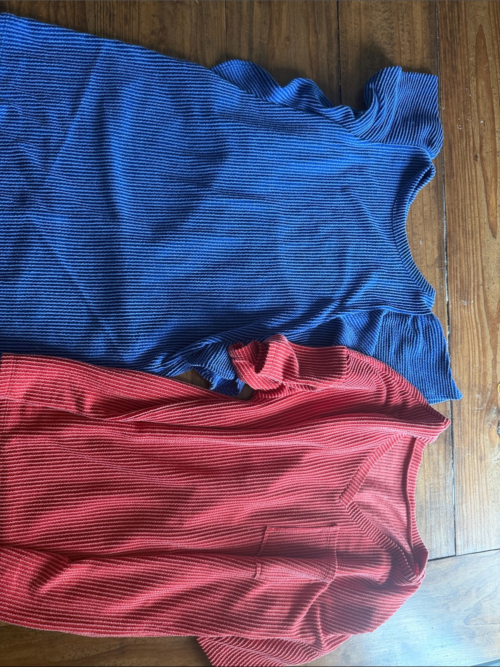 Two Women’s Ribbed Short Sleeve Tops - Blue and Red